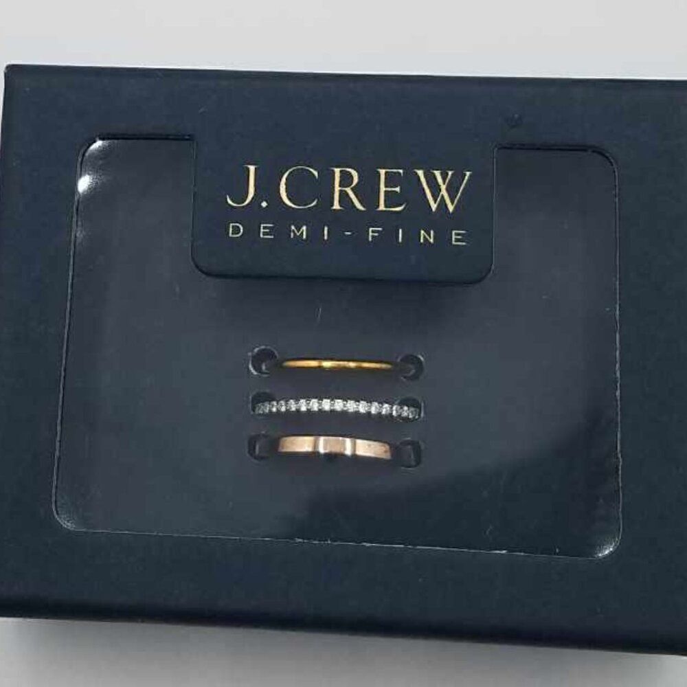 J Crew NIB Demi Fine Rose Gold Silver Ring Set size 7